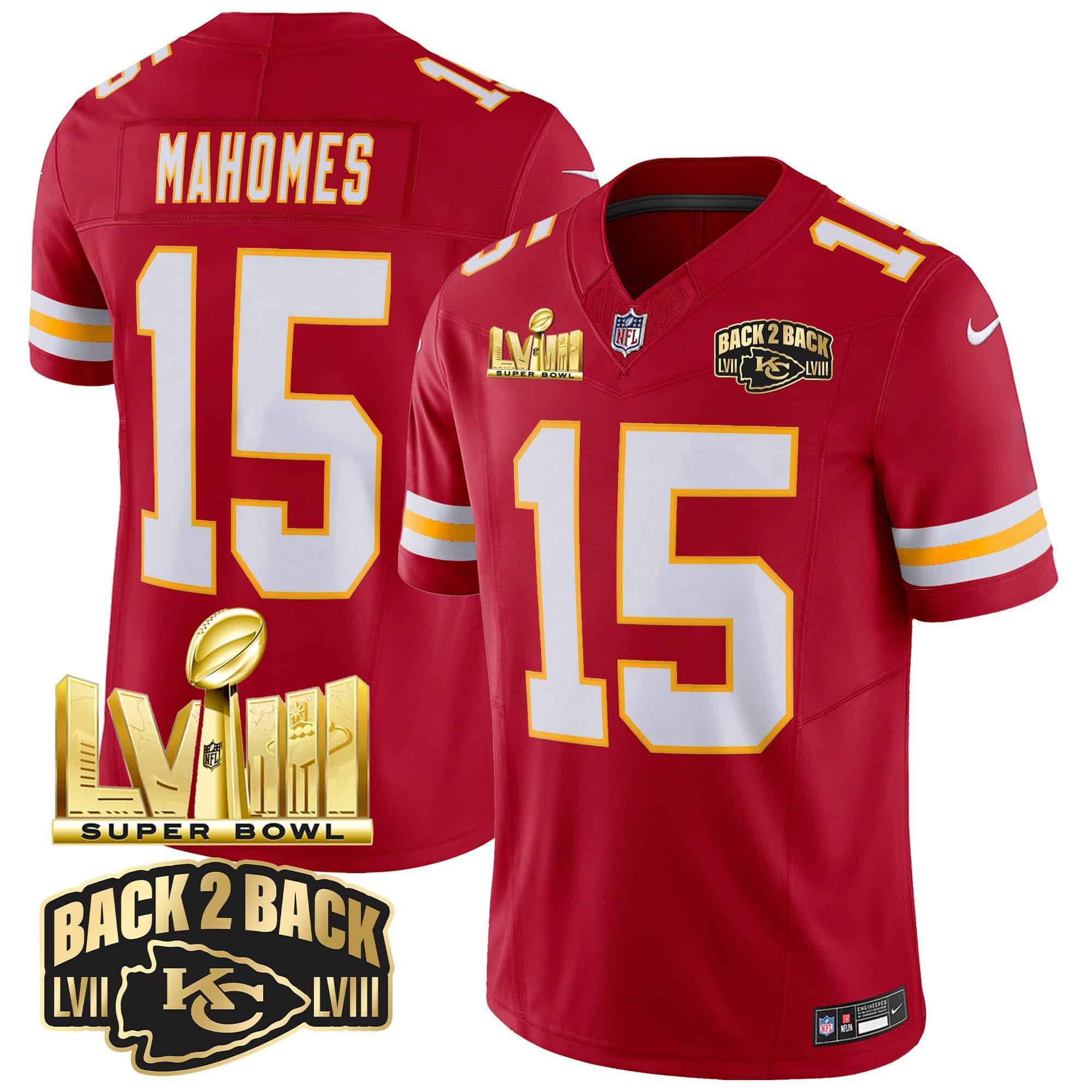 Men Kansas City Chiefs #15 Mahomes Red 2024 Nike Super Bowl LVIII & Back-2-Back Gold Patch Vapor NFL Jersey style 3->indianapolis colts->NFL Jersey